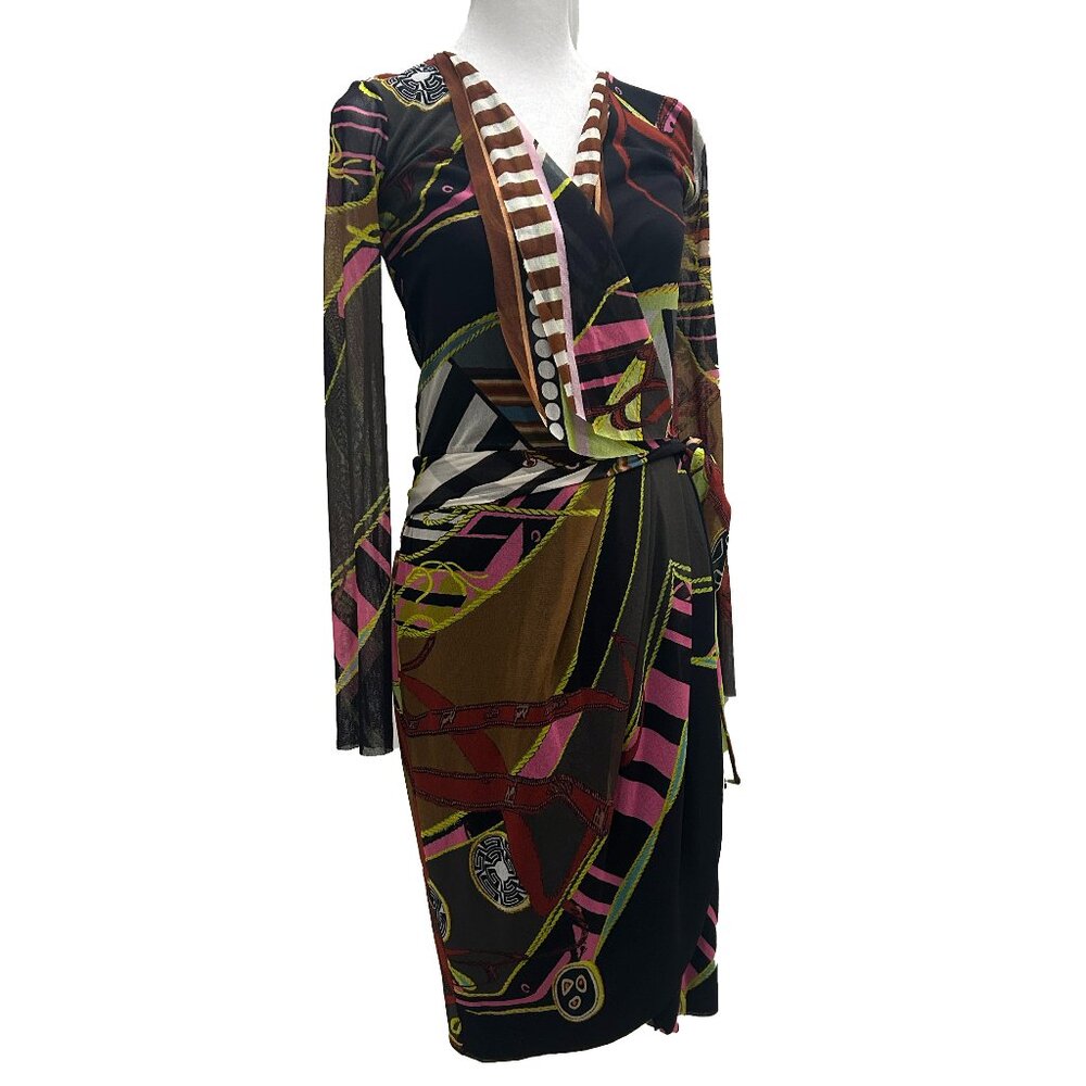 Fuzzi by Jean Paul Gaultier Wrap Dress Black Pink Green Gray S Small